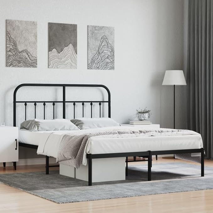 Bed Frame Black Powder-Coated Steel Bed Frame Bedroom Furniture for Bedroom 55.1 x 74.8 in