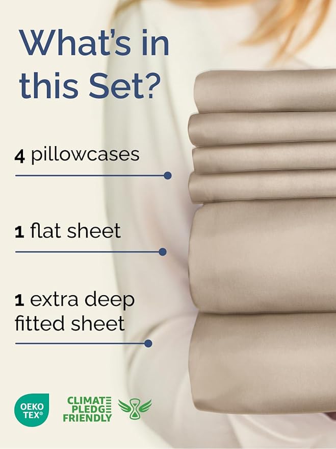 Extra Deep Cal King Sheet Set - 6 Piece Breathable and Cooling Sheets - Hotel Luxury Bedding for Women, Men, Kids & Teens - Easy Secure Fit - Soft, Wrinkle Free and Comfy - Extra Deep Pockets - Wheat