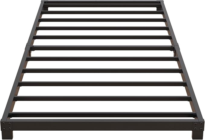 Nailsong 4 Inch Twin Bed Frames Low Profile, Twin Platform Bed Frame No Box Spring Needed, Heavy Duty Metal, Easy Assembly, Black