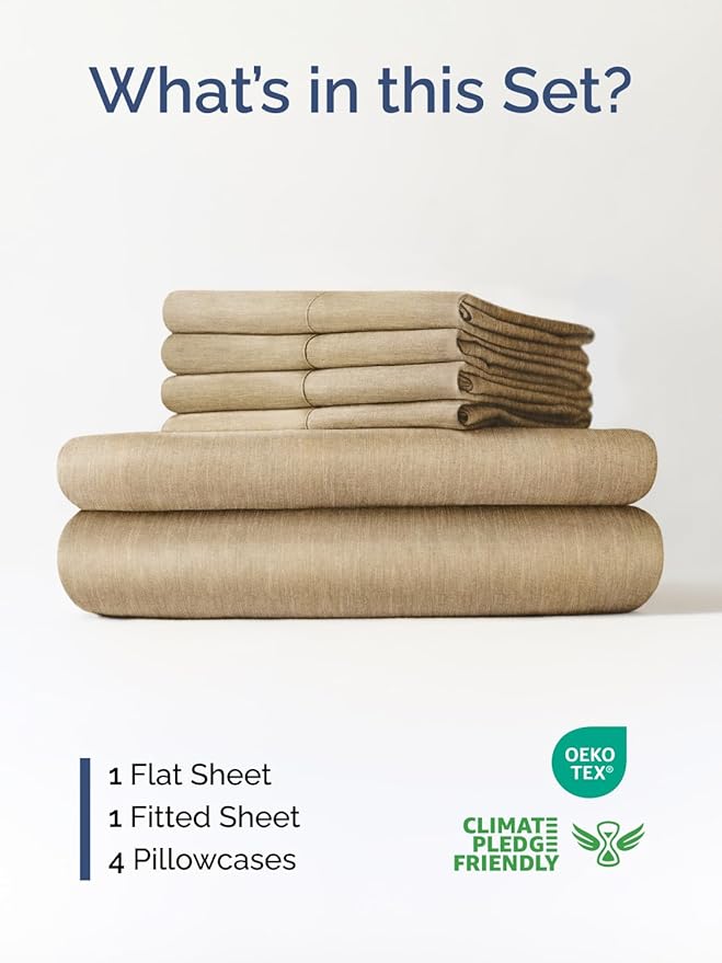 Extra Deep King Sheet Set - 6 Piece Breathable and Cooling Sheets - Hotel Luxury Bedding for Women, Men, Kids & Teens - Easy & Secure Fit - Soft and Wrinkle Free - Extra Deep Pockets - Heathered Tan