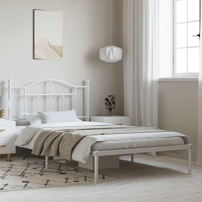 Bed Frame White Powder-Coated Steel Twin Bed Frame Rectangular Bedroom Furniture Bedroom Decor for bedrooms