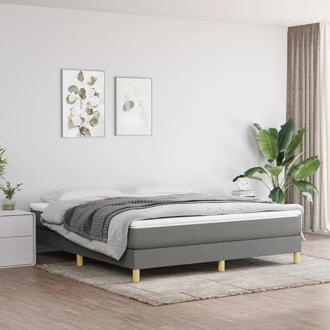 Bed Frame Dark Gray Polyester, Plywood, Engineered Wood King Furniture Bed Frame for Hotel Apartment