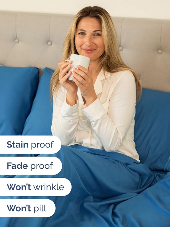Extra Deep Full Sheet Set - 6 Piece Breathable and Cooling Sheets - Hotel Luxury Bedding for Women, Men, Kids & Teens - Easy & Secure Fit - Soft, Wrinkle Free & Comfy - Extra Deep Pockets - Denim Blue