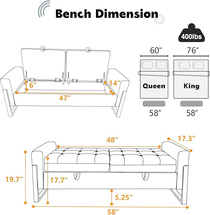 67" End of Bed Storage Bench King Size, Upholstered Faux Leather Bench for Bedroom Foot of Bed, Double Lids Storage Ottoman Bench with Golden Legs for Window Living Room Entryway, Beige