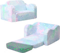 MeMoreCool Glowing Pastel Rainbow Kids Chair, 2-in-1 Foldable Kids Couch and Kids Sofa for Playroom Nursery, Soft Foam Fold Out Kids Couch with Glow-in-the-Dark Stars, Washable Cover | Reading, Lounging