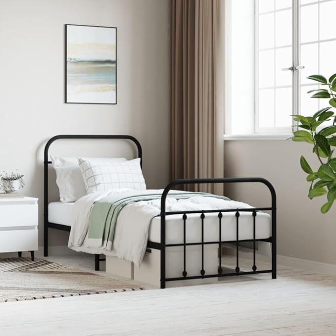 Bed Frame Black Powder-Coated Steel Single Single Bed Bedroom Furniture headboard for Living Room