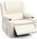 Oversized Manual Recliner Chair, 3 Angle Recliner Home Theater Seating, RV Recliner Single Sofa with Hidden Arm Storage, Cup Holder & Side Pocket (Single, White)