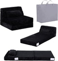 Tiita Convertible Folding Kids Sofa Bed with Pillow & Storage Bag, Plush Fabric Floor Mattress Couch Bed, Washable Cover, Kids Room, Playroom, Dorm, Apartment, Black