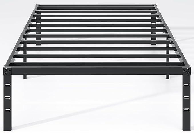 NEW JETO Metal Bed Frame,Twin Size Bed Frame with Storage Space,Heavy Duty Sturdy Mattress Foundation,Easy Assembly,No Box Spring Needed, Black,16 Inch,Twin