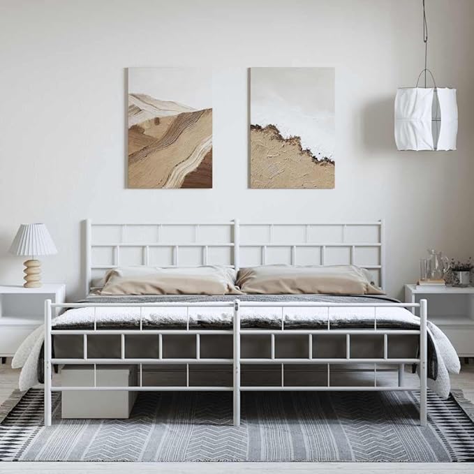 Modern White Metal Bed Frame Queen Size 72 x 84in Heavy Duty Steel Platform with Center Support for Bedroom Guest Room Dorm | Contemporary Low Profile | No Box Spring Needed
