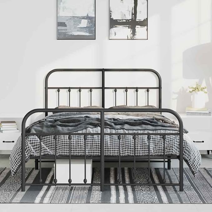 Bed Frame Black Powder-Coated Steel Double Bed Bed Frame headboard Bedroom Furniture for Living Room