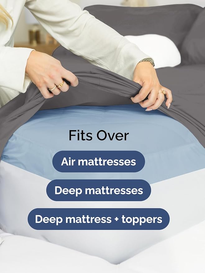 Extra Deep Twin XL Sheet Set - 4 Piece Breathable and Cooling Sheets - Hotel Luxury Bedding for Women, Men, Kids & Teens - Easy & Secure Fit - Soft, Wrinkle Free and Comfy - Extra Deep Pockets - Grey