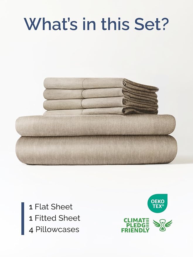 Extra Deep Cal King Sheet Set - 6 Piece Breathable and Cooling Sheets - Hotel Luxury Bedding for Women, Men, Kids & Teens - Easy Secure Fit - Soft & Wrinkle Free - Extra Deep Pockets - Heathered Beige