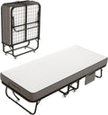 Folding Bed with Mattress, 75" x 31" Rollaway Bed with Memory Foam Mattress for Adults, Portable Foldable Guest Bed with Metal Frame, Luxury Single Bed for Home& Office Space Saving