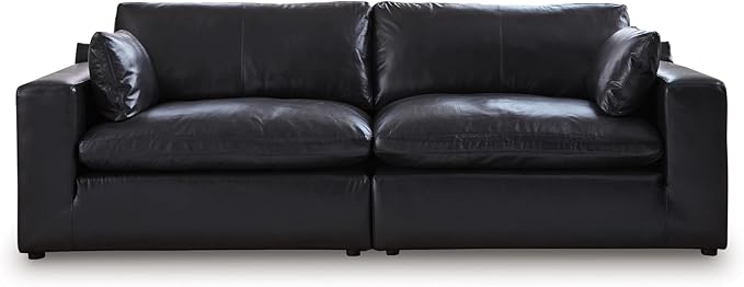 Signature Design by Ashley Emilia Straight Contemporary Leather Match 2-Piece Sectional Loveseat with Removable Cushion, Black