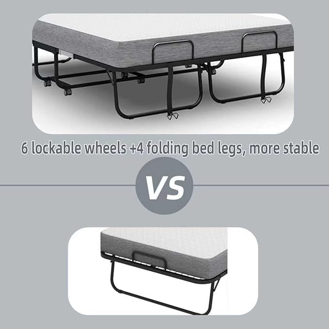 Espsilto 75''x54'' Foled Bed with Mattress, Full Size Rollaway Bed, Comfortable Sleep for Guest, Easy to Store, Simple Hospital Bed, for School Use
