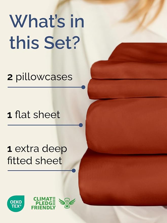 Extra Deep Twin XL Sheet Set - 4 Piece Breathable and Cooling Sheets - Hotel Luxury Bedding for Women, Men, Kids & Teens - Easy & Secure Fit - Soft and Wrinkle Free - Extra Deep Pockets - Terracotta