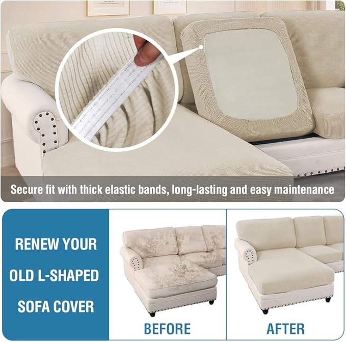 H.VERSAILTEX Sectional Couch Covers 6 Pieces Stretch Sofa Cover for Sectional Sofa Set Separate L Shaped Couch Cover for Both Left/Right Couch (Seat and Back: 1 Chaise + 2 Sofa, Island Fossi)