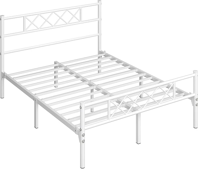 Yaheetech Queen Metal Platform Bed Frame Mattress Foundation with Headboard and Footboard No Box Spring Needed Under Bed Storage Steel Slats,White