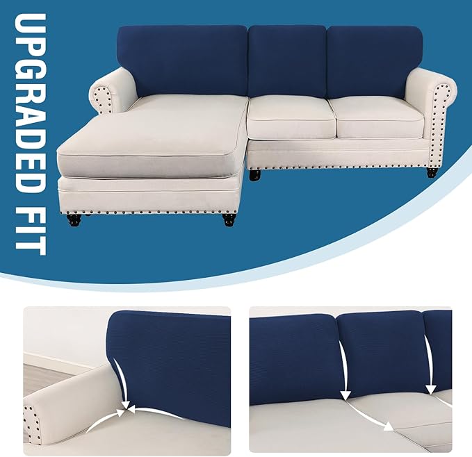 H.VERSAILTEX Backrest Cushion Covers Sectional Couch Back Cushion Covers for Sectional Sofa Set for Both Left/Right Couch (Back Only: 1 Chaise + 2 Sofa, Navy)