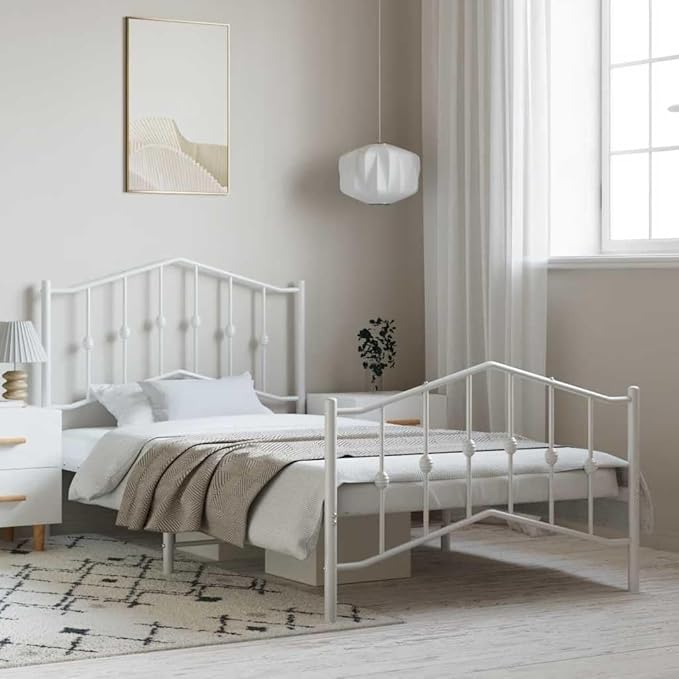 Stylish White Metal Twin Bed Frame with Classic Design - Durable Powder-Coated Steel Structure for Modern Bedrooms and Guest Rooms, 39.4 x 78.7 Inches