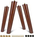 FoDau770 Brown Rubber Wood Furniture Legs 14 Inches, Slant Tapered Wood Feet Mid Century Sofa Legs Set of 4, 5/16" UNC Furniture Feet Replacement Parts for Cabinet Couch Dresser Chair Ottoman Table