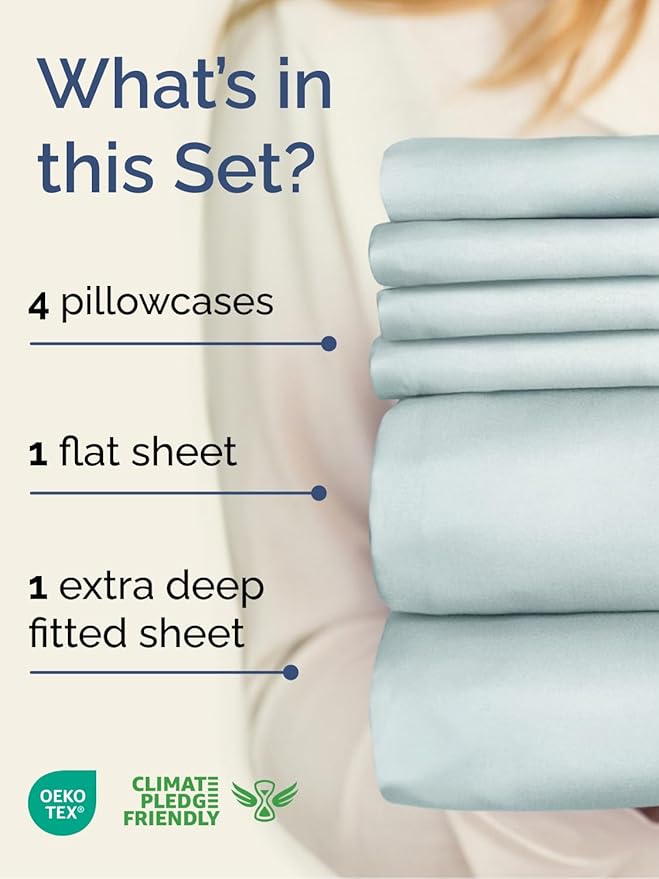 Extra Deep Queen Sheet Set - 6 Piece Breathable and Cooling Sheets - Hotel Luxury Bedding for Women, Men, Kids & Teens - Easy Secure Fit - Soft, Wrinkle Free and Comfy - Extra Deep Pockets - Ice Blue