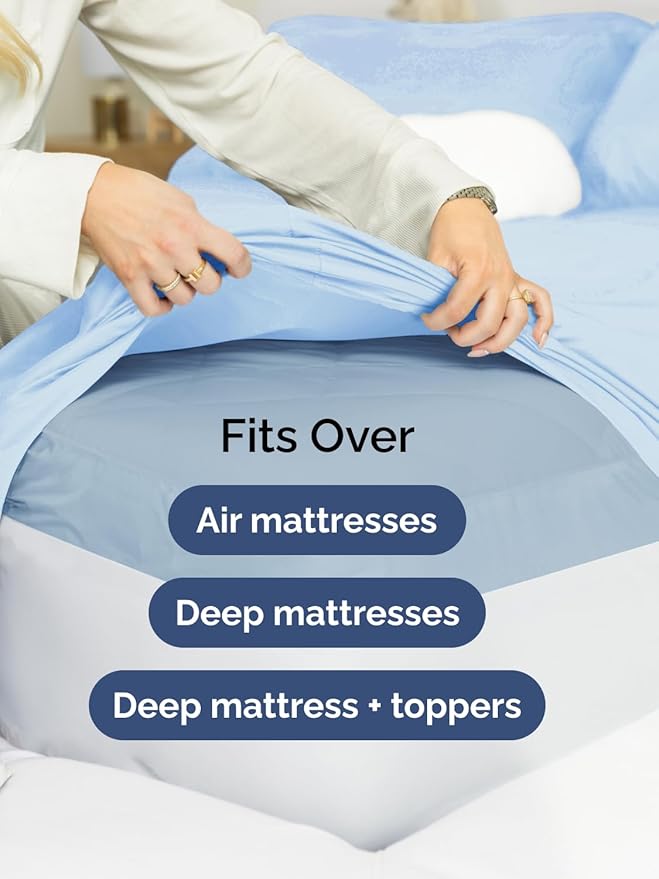 Extra Deep Twin XL Sheet Set - 4 Piece Breathable and Cooling Sheets - Hotel Luxury Bedding for Women, Men, Kids & Teens - Easy & Secure Fit - Soft and Wrinkle Free - Extra Deep Pockets - Light Blue
