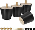 FoDau770 Black Rubber Wood Furniture Legs 2 Inches, Straight Tapered Wood Feet Mid Century Sofa Legs Set of 4, 5/16" UNC Furniture Feet for Cabinet Couch Dresser Chair Ottoman Table