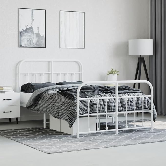 Bed Frame White Powder-Coated Steel Double Bed Frame headboard Bedroom Furniture for Bedroom