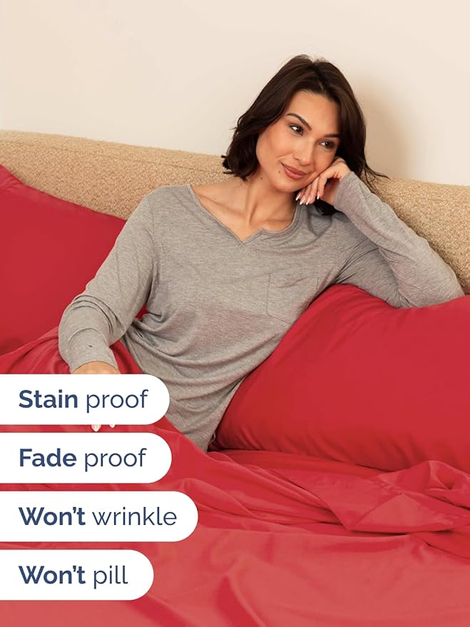 Extra Deep Full Sheet Set - 6 Piece Breathable and Cooling Sheets - Hotel Luxury Bedding for Women, Men, Kids & Teens - Easy & Secure Fit - Soft, Wrinkle Free and Comfy with Extra Deep Pockets - Red