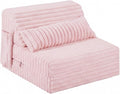 Tiita Folding Sofa Bed - 4-Fold Convertible Sleeper Chair with Corduroy Cover and Rectangular Pillow, Floor Sofa Mattress for Adults, Single Size, Pink
