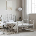 Modern Minimalist Steel Bed Frame with Headboard and Footboard Storage, Bright White Powder-Coated Finish, 41.3in x 77.2in, Easy Assembly for Adult and Guest Rooms