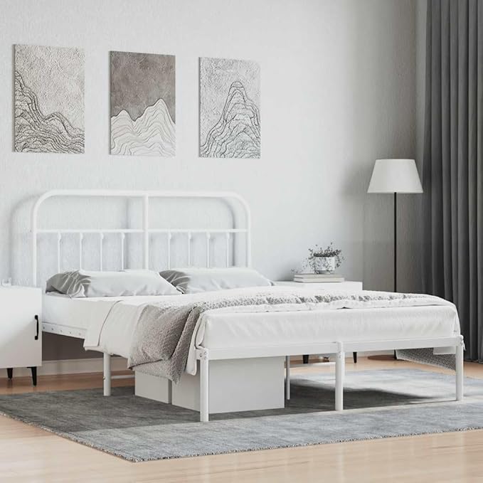 Bed Frame White Steel Double Bed Frame Rectangular Durable headboard Bedroom Furniture for Bedroom