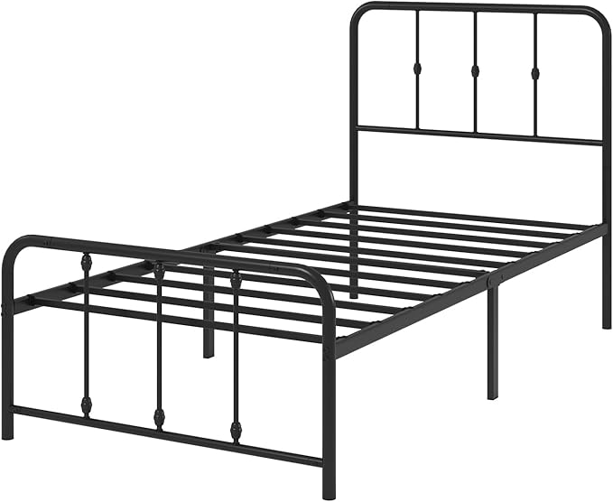 Zinus Leonardo Metal Platform Bed Frame, Victorian Spindle Style Headboard and Footboard, Heavy Duty Bed Base, Ample Underbed Space, Twin
