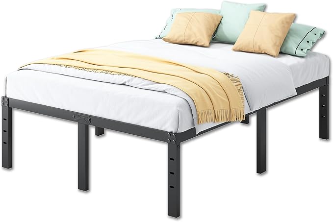 QEROMY Queen Bed Frame - 18 in Sturdy Platform Bed Frame Queen Size, Heavy Duty Metal Bed Frame No Box Spring Needed, Quick & Easy Assembly, No Noise, Black