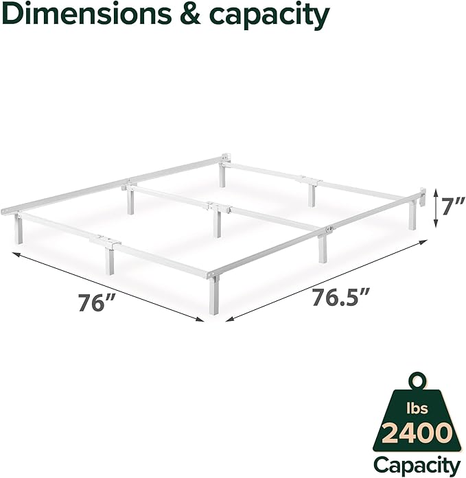 Zinus Compack Metal Bed Frame, 7 Inch Support Bed Frame for Box Spring and Mattress Set, White, King