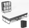 Folding Bed with 5 Inch Memory Mattress, 75” x 38” Foldable Twin Size with Wheels for Adults, Portable Rollaway Bed with Metal Frame for Apartment