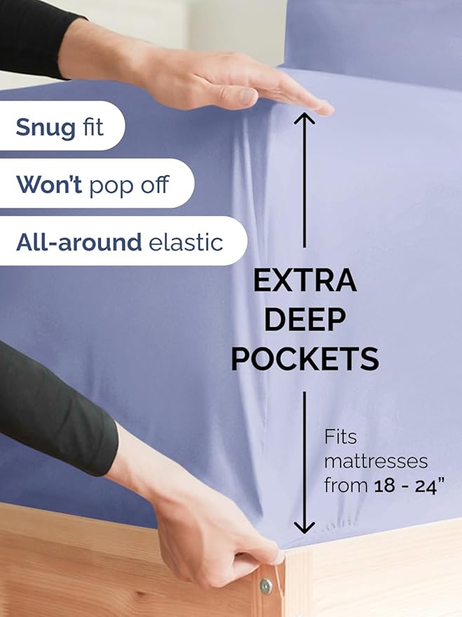 Extra Deep Queen Sheet Set - 6 Piece Breathable and Cooling Sheets - Hotel Luxury Bedding for Women, Men, Kids & Teens - Easy Secure Fit - Soft, Wrinkle Free and Comfy - Extra Deep Pockets - Lavender