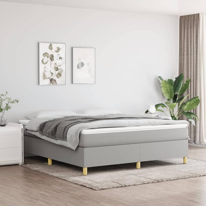 Bed Frame Light Grey Polyester, Plywood, Engineered Wood King Single Bed Double Bed for Bedroom Apartment