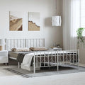 Bed Frame White Steel King Size Bed Frame Rectangular Easy Assembly for Bedroom