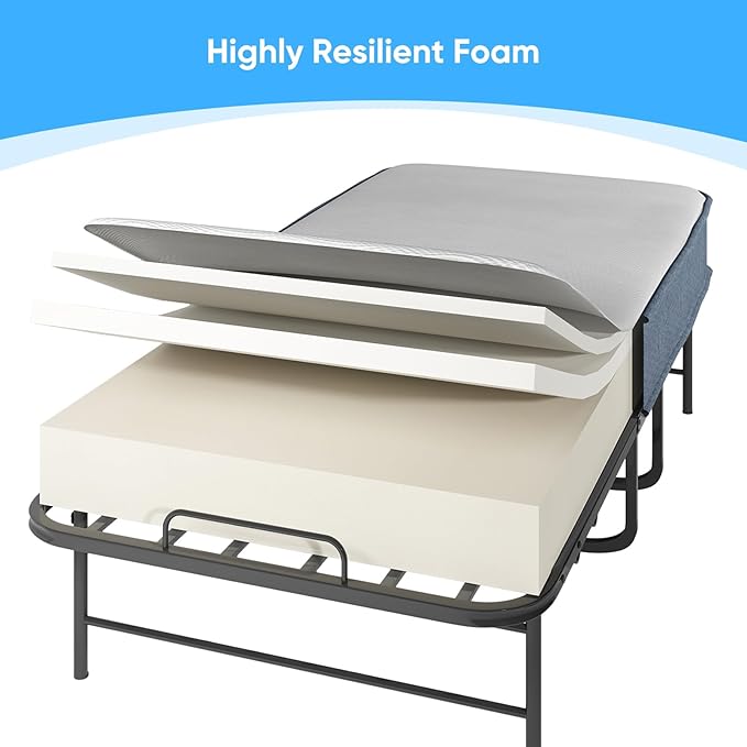 Mjkone Folding Bed with Mattress, 5 Inch Rollaway Bed for Adults, 75" x 31" Roll Away Beds with Lockable Wheels, Sturdy Metal Fold Up Frame for Bedroom/Guest, Space Saving