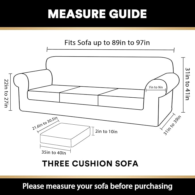 PrinceDeco Velvet XL Couch Cover for Oversized Sofa 4 Piece Sofa Covers for 3 Cushion Couch Washable Furniture Protector with Non Slip Elastic Bottom Width Up to 97 Inch(X-Large, Navy)