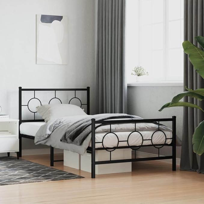 vidaXL Bed Frame Black Metal Bed Frame Rectangular Industrial