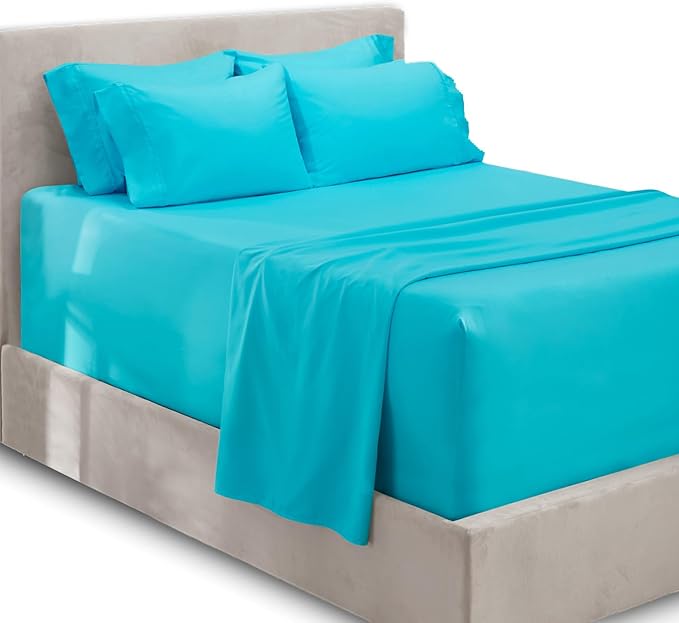 Hearth & Harbor Extra Deep Pocket King Size Sets - Fits Mattress 18-24 Inches Deep - Extra Deep Pocket Sheets - 6 Piece King Size - Beach Blue
