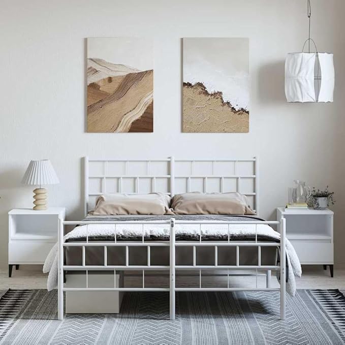 Queen Metal Platform Bed Frame 53x75 in Heavy Duty White Powder Coated Steel with 11.8 in Under Bed Storage Minimalist Modern Bedroom Furniture for Guest Master Bedroom