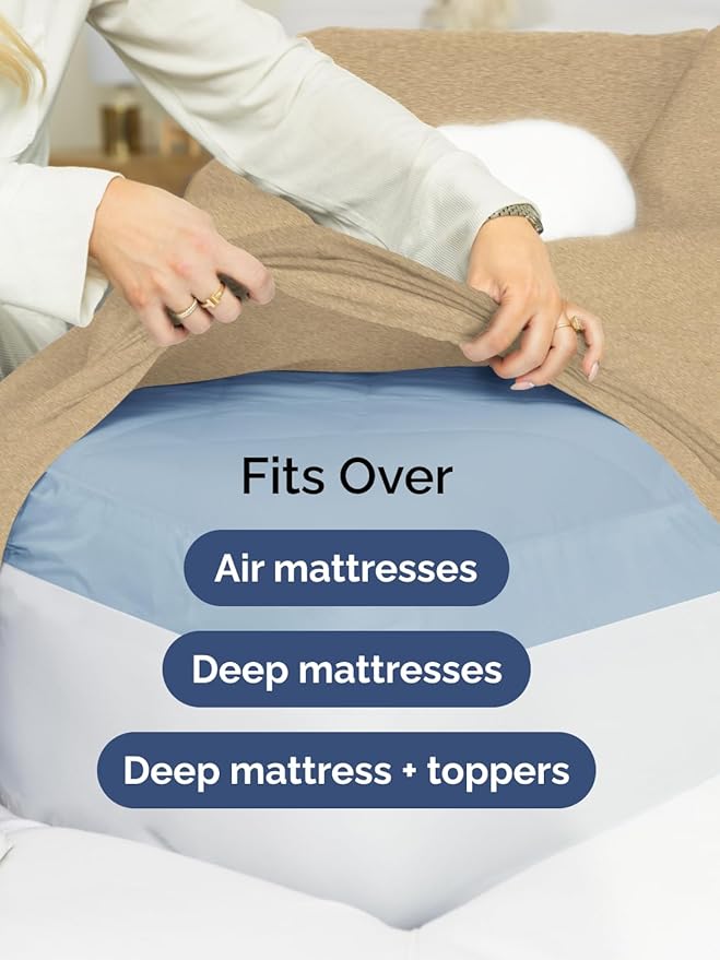 Extra Deep Twin XL Sheet Set - 4 Piece Breathable and Cooling Sheets - Hotel Luxury Bedding for Women, Men, Kids & Teens - Easy Secure Fit - Soft & Wrinkle Free - Extra Deep Pockets - Heathered Tan