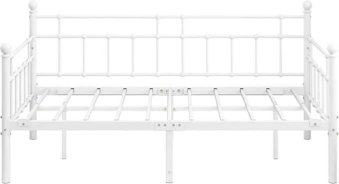 BOFENG Metal Daybed Frame Twin Size Platform Sofa Bed Day Bed with Strong Steel Slats Mattress Foundation Bedroom Furniture,Noise Free,White