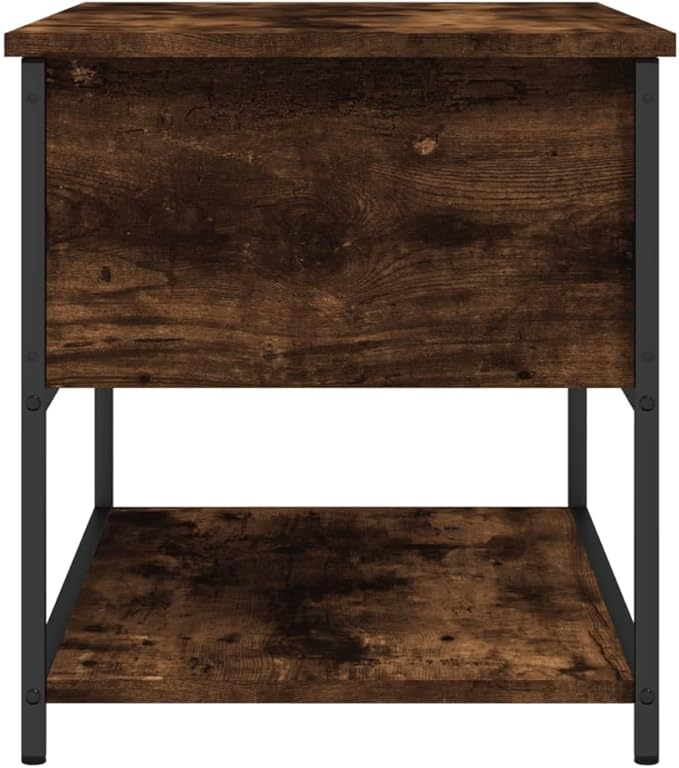 Industrial Storage Bench with Adjustable Feet, Smoked Oak Finish for Hallway Living Room Seating and Organization