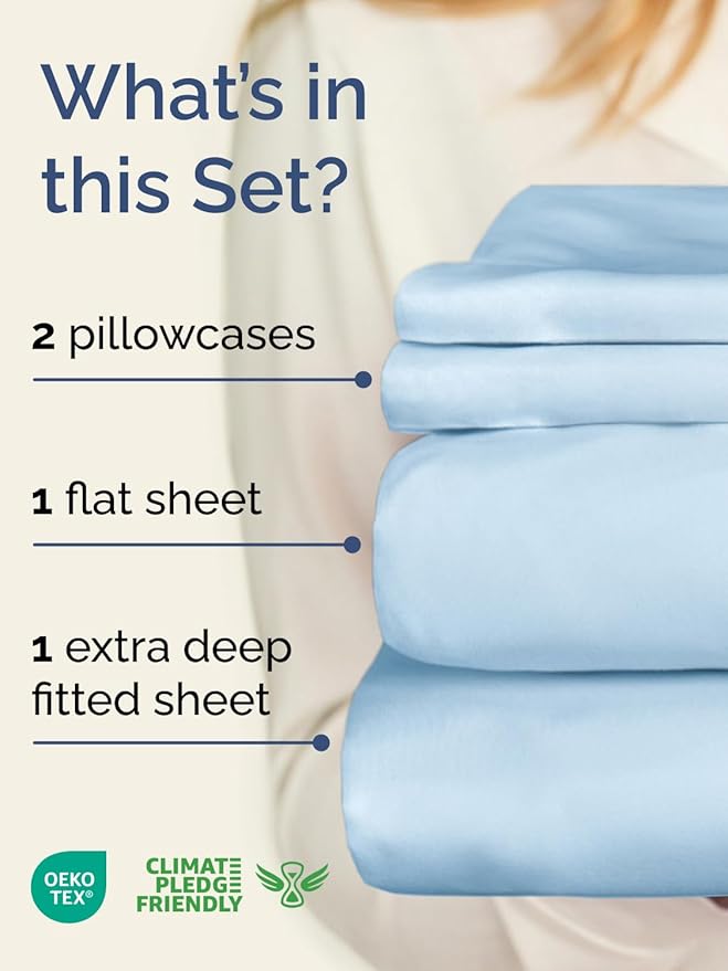 Extra Deep Twin XL Sheet Set - 4 Piece Breathable and Cooling Sheets - Hotel Luxury Bedding for Women, Men, Kids & Teens - Easy & Secure Fit - Soft and Wrinkle Free - Extra Deep Pockets - Light Blue